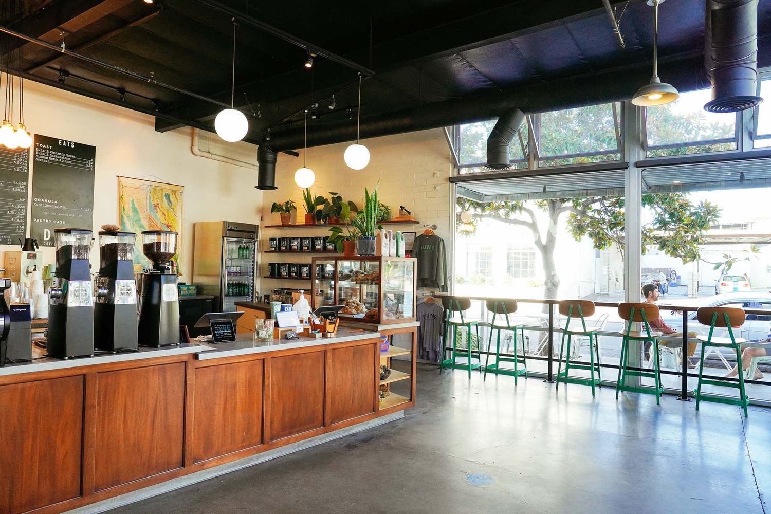 Sideview angle of counter at Dune coffee Anacapa location in Santa Barbara, California