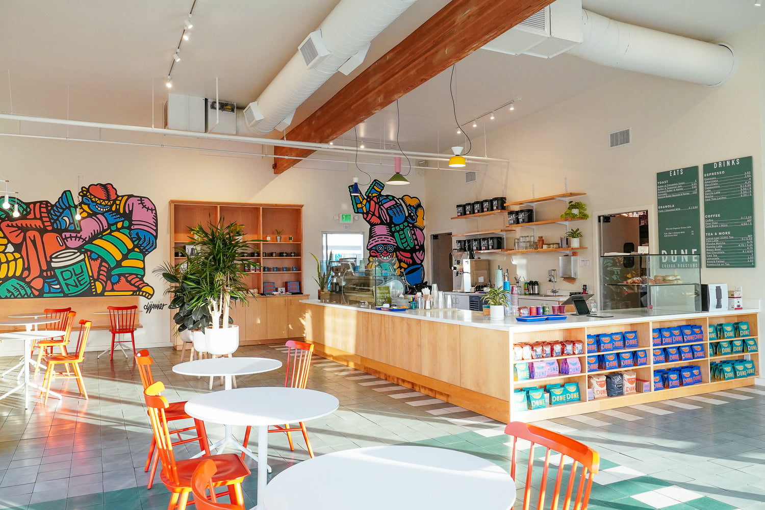 Wide angle store view at Dune coffee Calle Real location in Santa Barbara, California
