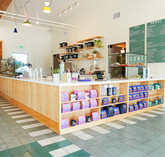 Front view angle of Dune coffee Calle Real location